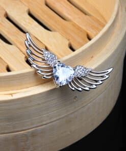 Broche Ailes D'Ange En Acier Blanc Avec Strass - Épingle à Vêtement - Bijou Fantaisie Élégant - Cadeau Mode